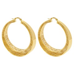 Floral Honeycomb Thick Hoop Earrings 14 Karat Solid Gold Maximalist Handmade