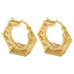 Petits boucles d'oreilles en or massif 14 carats à bord géométrique 3D, fabriquées à la main