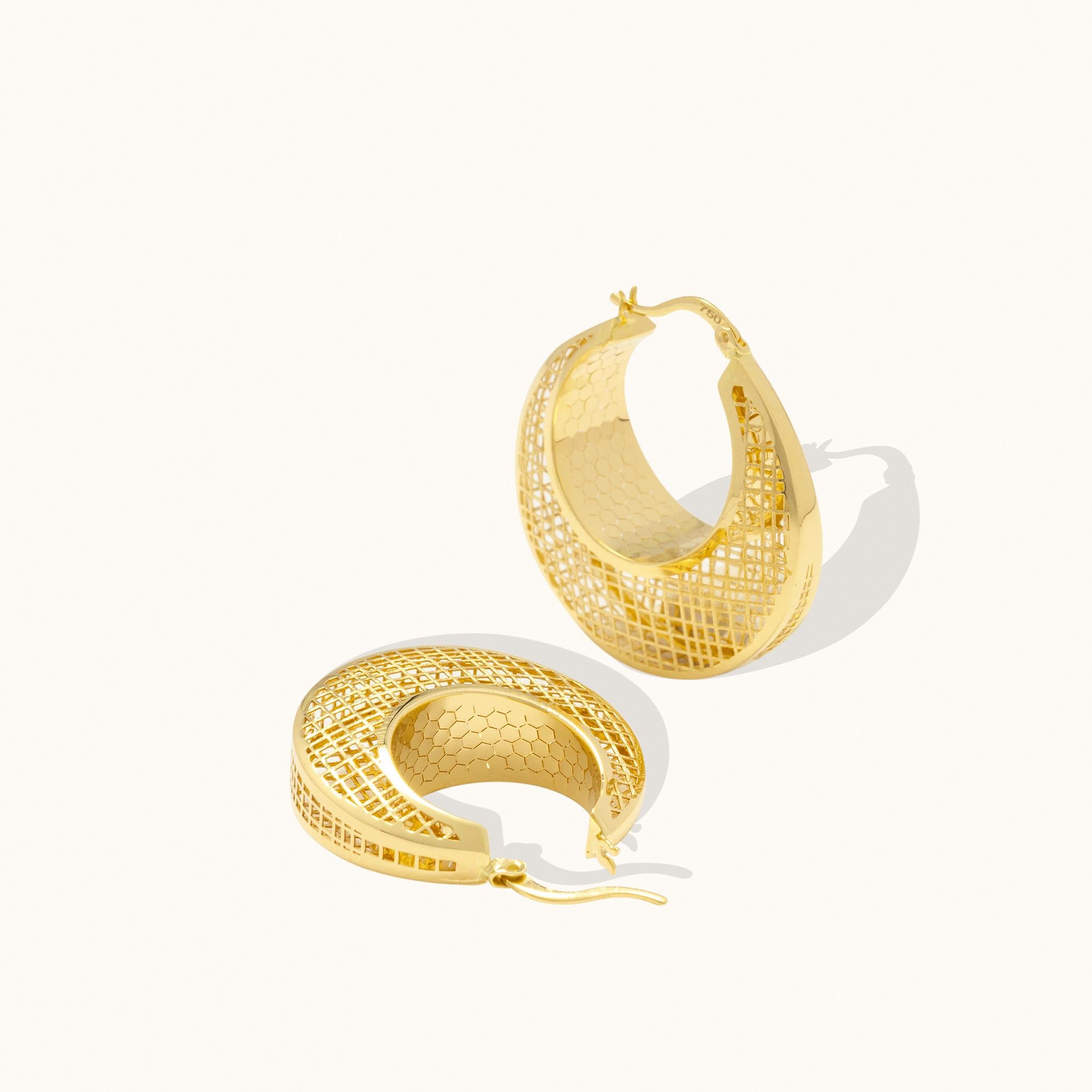 Moderno Orecchini a cerchio geometrici Eternal Love in oro massiccio 14 carati, fatti a mano e massimalisti in vendita