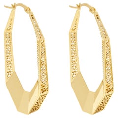 Geometric Golden Flame Hoop Earrings 14 Karat Solid Gold Maximalist Handmade