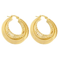 Geometric Line Edge Sun Hoop Earrings 14 Karat Solid Gold Maximalist Handmade