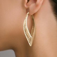14K Gold Honeycomb Geometric Teardrop Hoop Earrings – Big Bold Statement Hoops