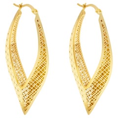Geometric Tear Drop Hoop Earrings 14 Karat Solid Gold Maximalist Handmade