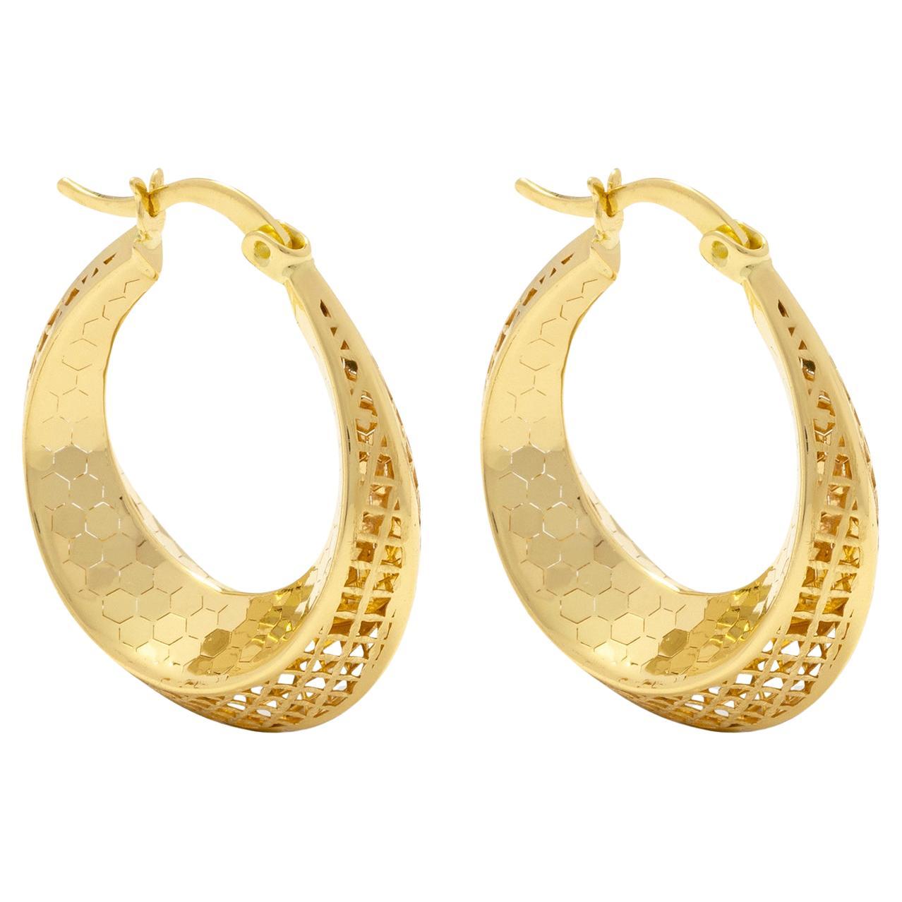 Honeycomb Geometric Small Hoop Earrings 14 Karat Solid Gold Maximalist Handmade