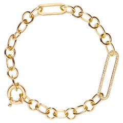 Long Paperclip Hallow Zircon Bracelet 14 Karat Solid Gold Maximalist Handmade