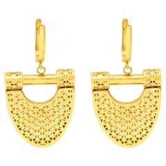 New Moon Horseshoe Drop Dangle Earrings 14 Karat Solid Gold Maximalist Handmade