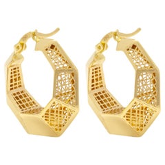 Saturn Moon Capricorn Hoop Earrings 14 Karat Solid Gold Maximalist Handmade