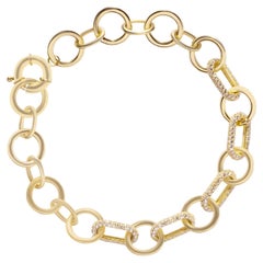 Short Paperclip Hallow Zircon Bracelet 14 Karat Solid Gold Maximalist Handmade