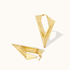 14K Solid Gold V-Shaped Geometric Earrings, Triangle Sculptural Statement Design