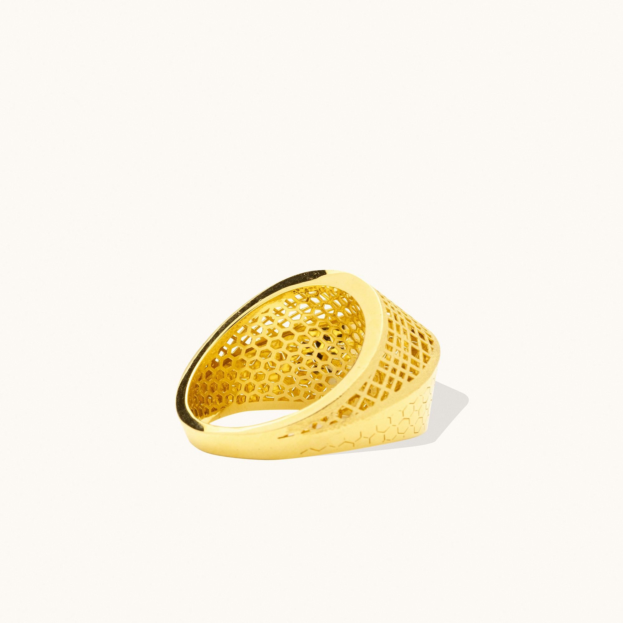 da uomo o donna Anello a nido d'ape e a motivi geometrici in oro massiccio massimalista 14 carati in vendita