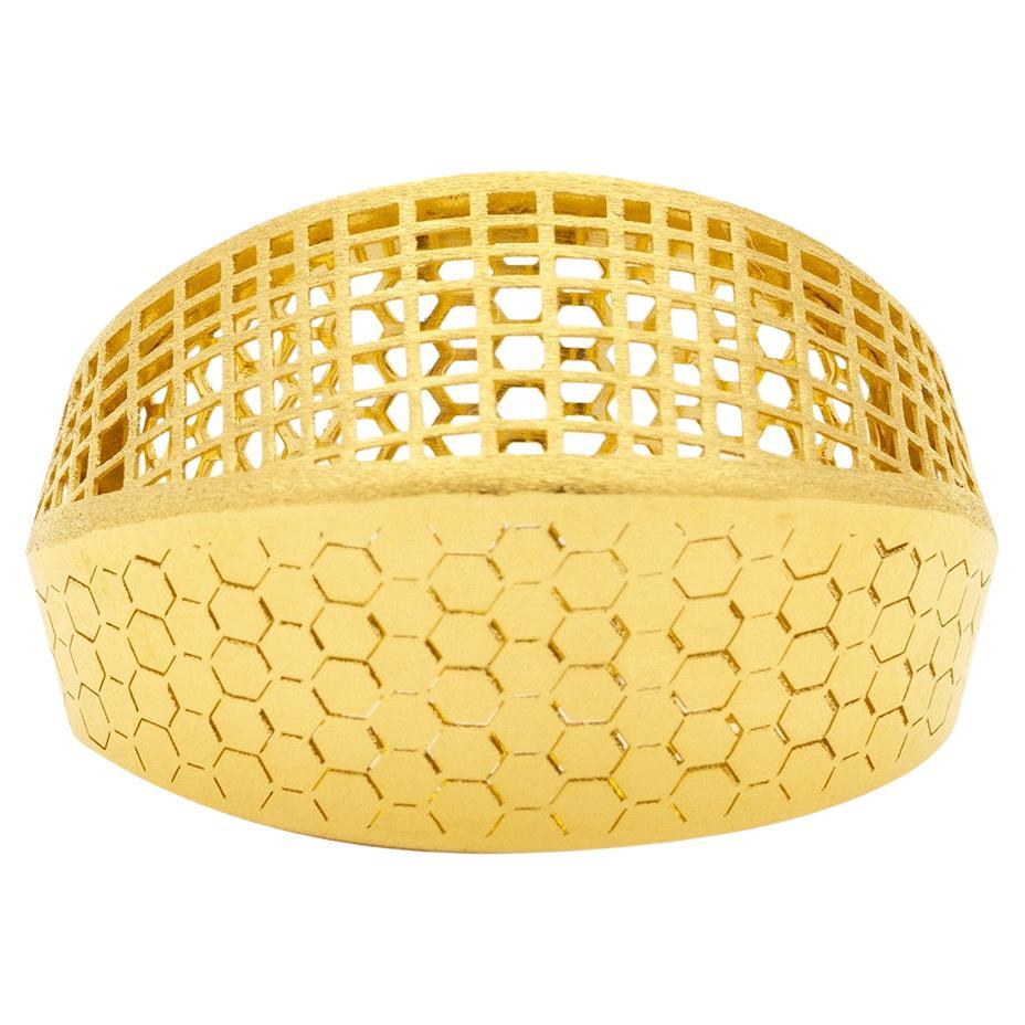 Honeycomb and Geometric Patterned Statement Ring Solid Gold Maximalist 14 Karat