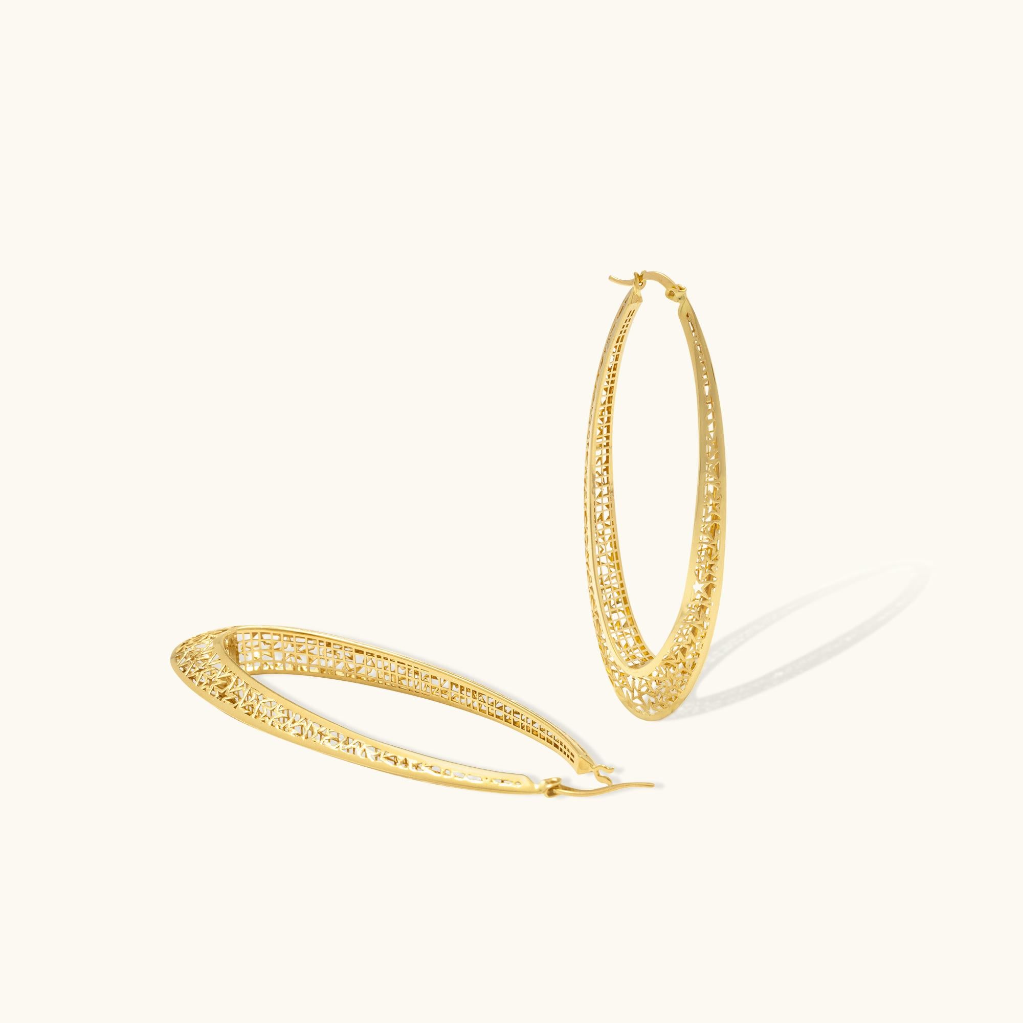 Modern Milky Way Large Big Hoop Earrings 14 Karat Solid Gold Maximalist Handmade For Sale