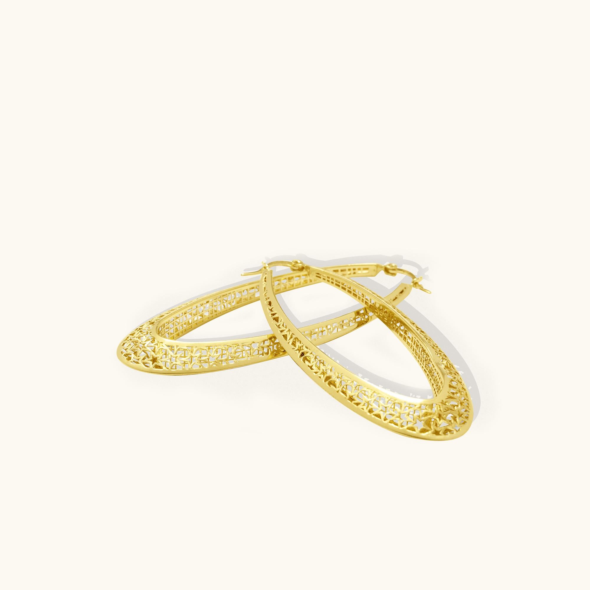 Women's or Men's Milky Way Large Big Hoop Earrings 14 Karat Solid Gold Maximalist Handmade For Sale