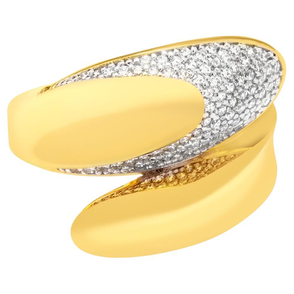 Moonlight Curved Hug Pavé Bypass Zircon Ring Oro massiccio 14 carati