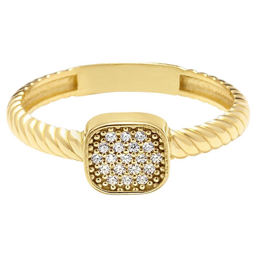 Anello impilabile con pavé di zirconi e pietra preziosa a cornice quadrata in oro massiccio 14 carati