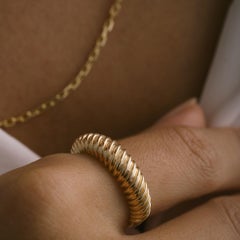Croissant Twist Bold Stackable Ring Solid Gold Minimalist 14 Karat