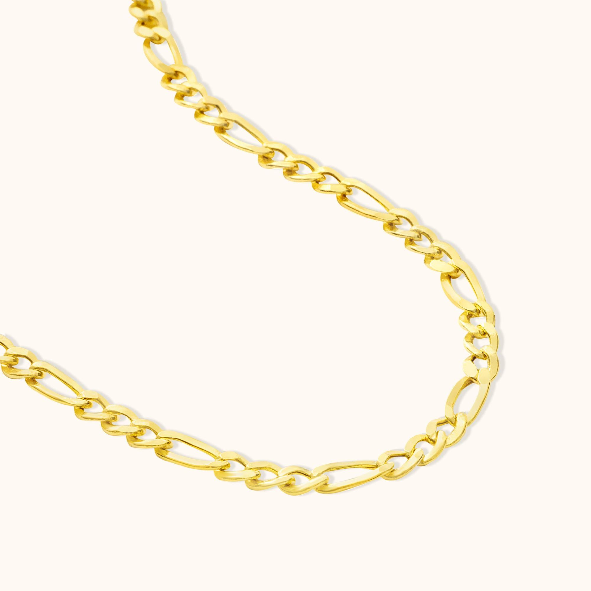 Collar de cadena de eslabones Figaro de oro macizo Minimalista hecho a mano de 14 quilates Moderno en venta
