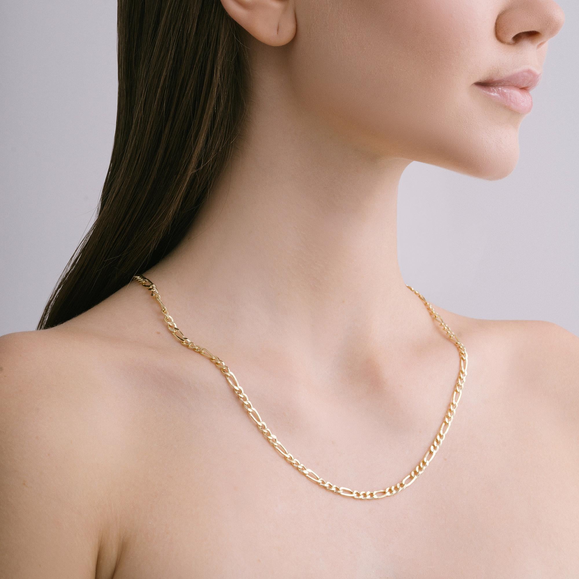 Collar de cadena de eslabones Figaro de oro macizo Minimalista hecho a mano de 14 quilates en Nuevo estado para la venta en Patchogue, NY