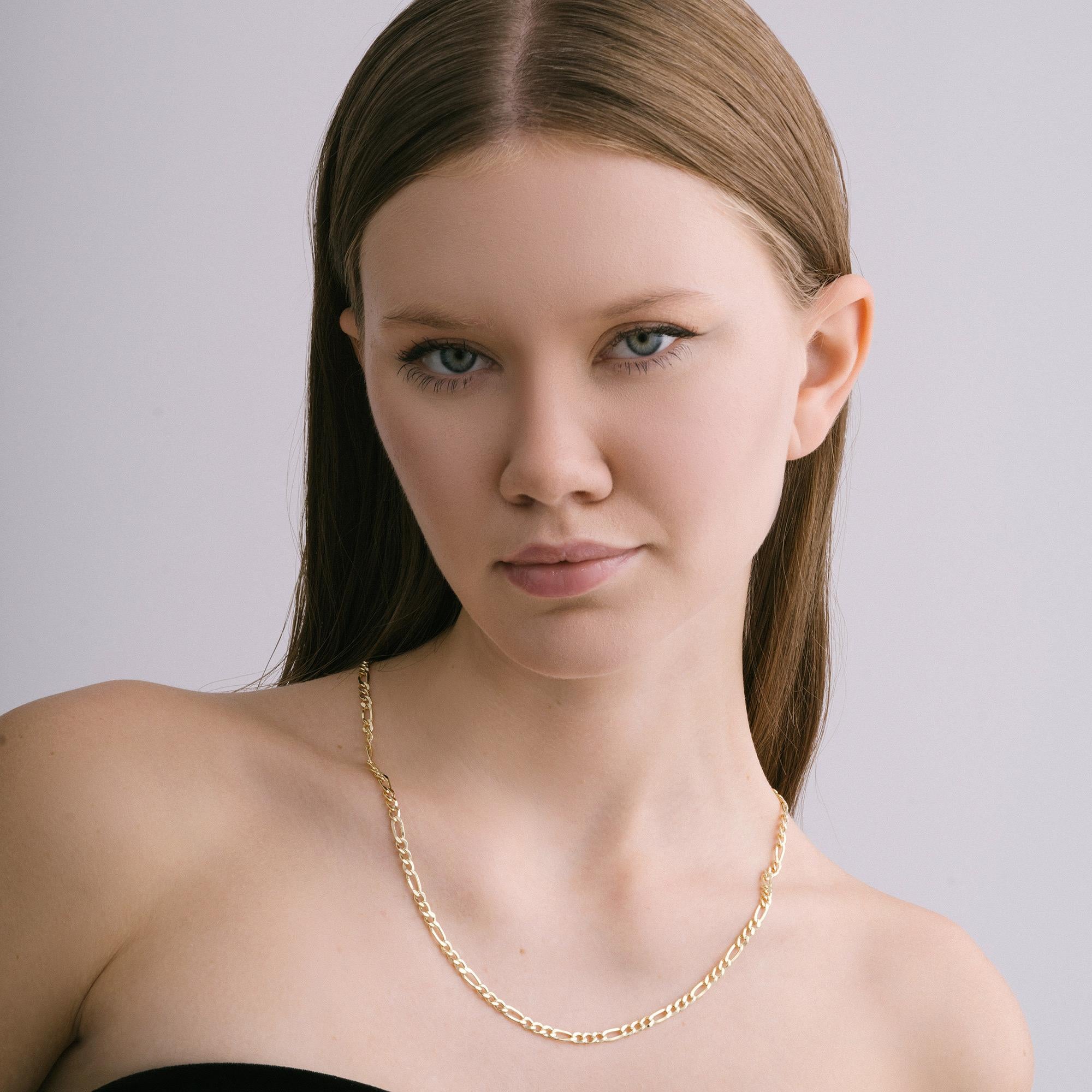 Femenino o masculino Collar de cadena de eslabones Figaro de oro macizo Minimalista hecho a mano de 14 quilates en venta