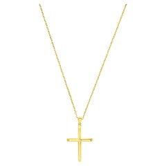 Christian Cross Zircon Pendant Necklace 14 Karat Solid Gold Minimalist Handmade