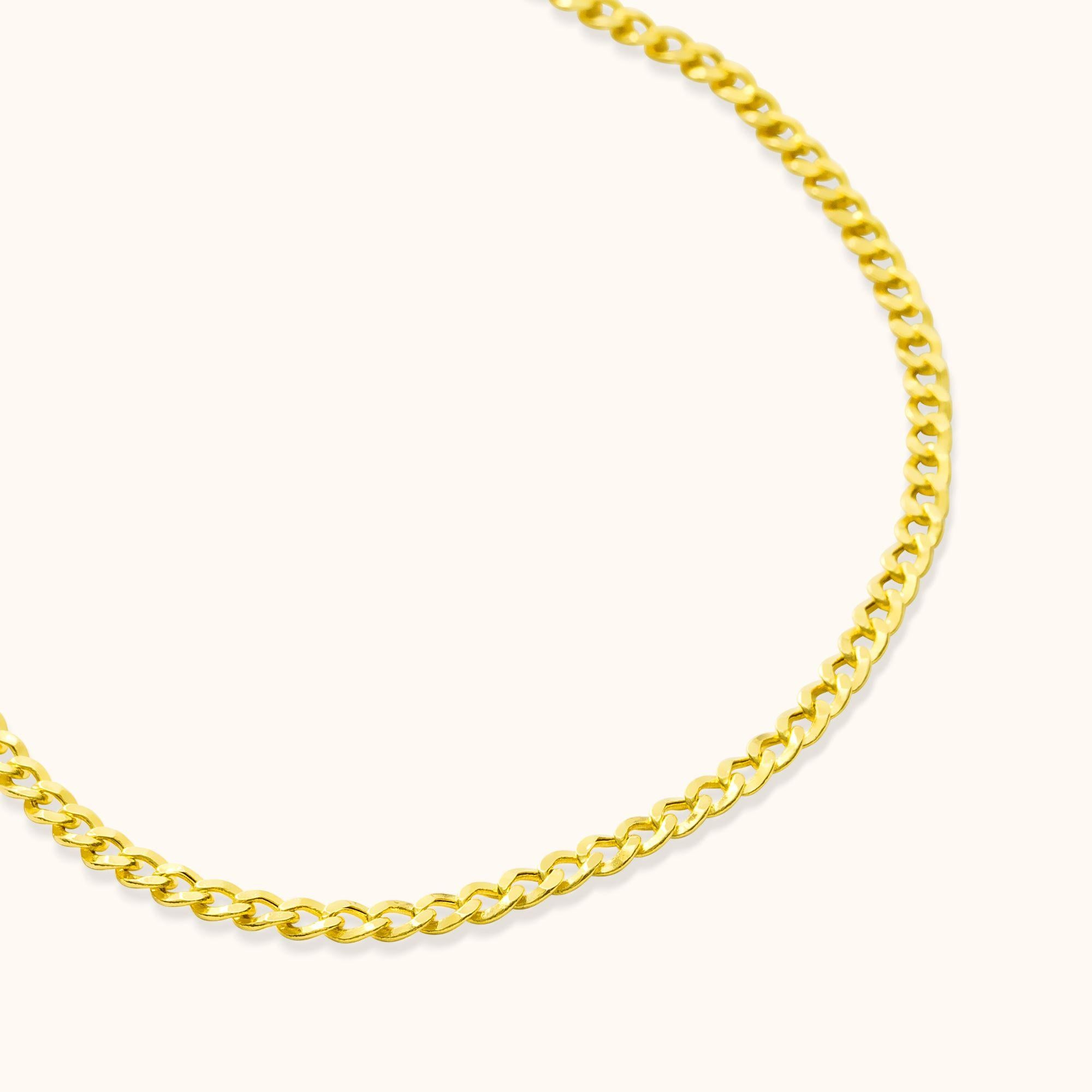 Modern Cuban Curb Link Chain Necklace Solid Gold Minimalist Handmade  14 Karat For Sale