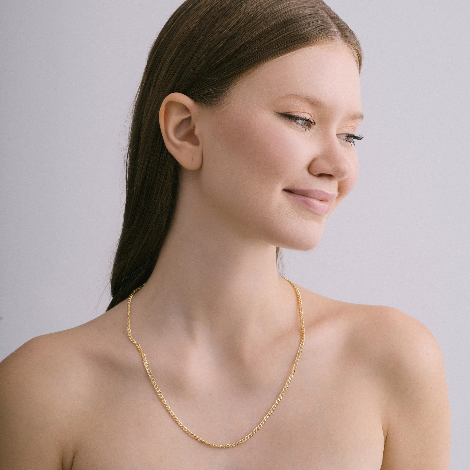 Cuban Curb Link Chain Necklace Solid Gold Minimalist Handmade  14 Karat In New Condition For Sale In Patchogue, NY