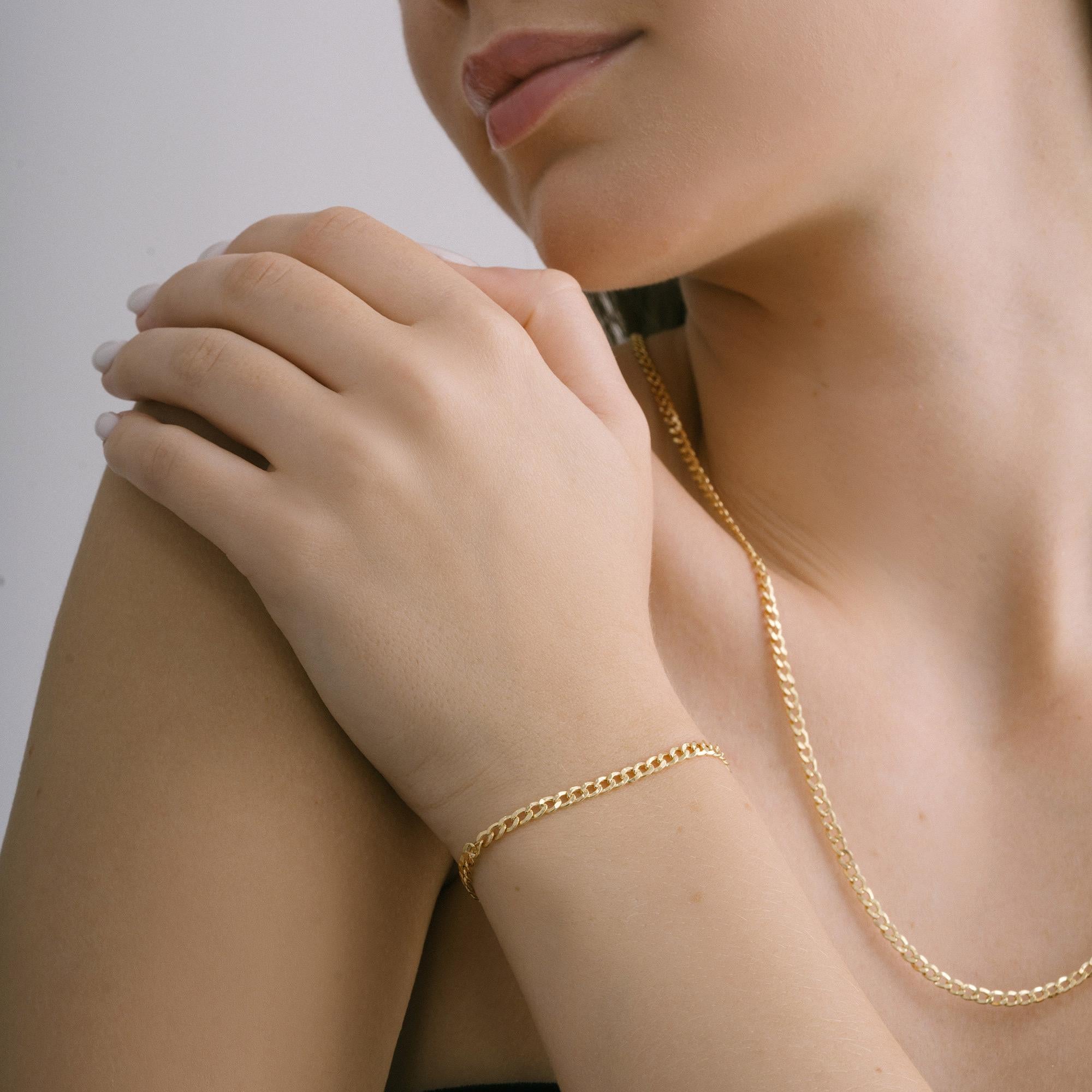 Women's or Men's Cuban Curb Link Chain Necklace Solid Gold Minimalist Handmade  14 Karat For Sale