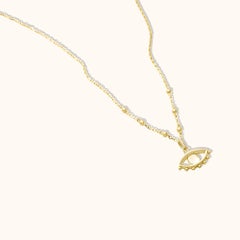 Halskette mit Evil Eye Perlen-Anhänger aus 14 Karat massivem Gold Minimalistischer handgefertigter Halskette