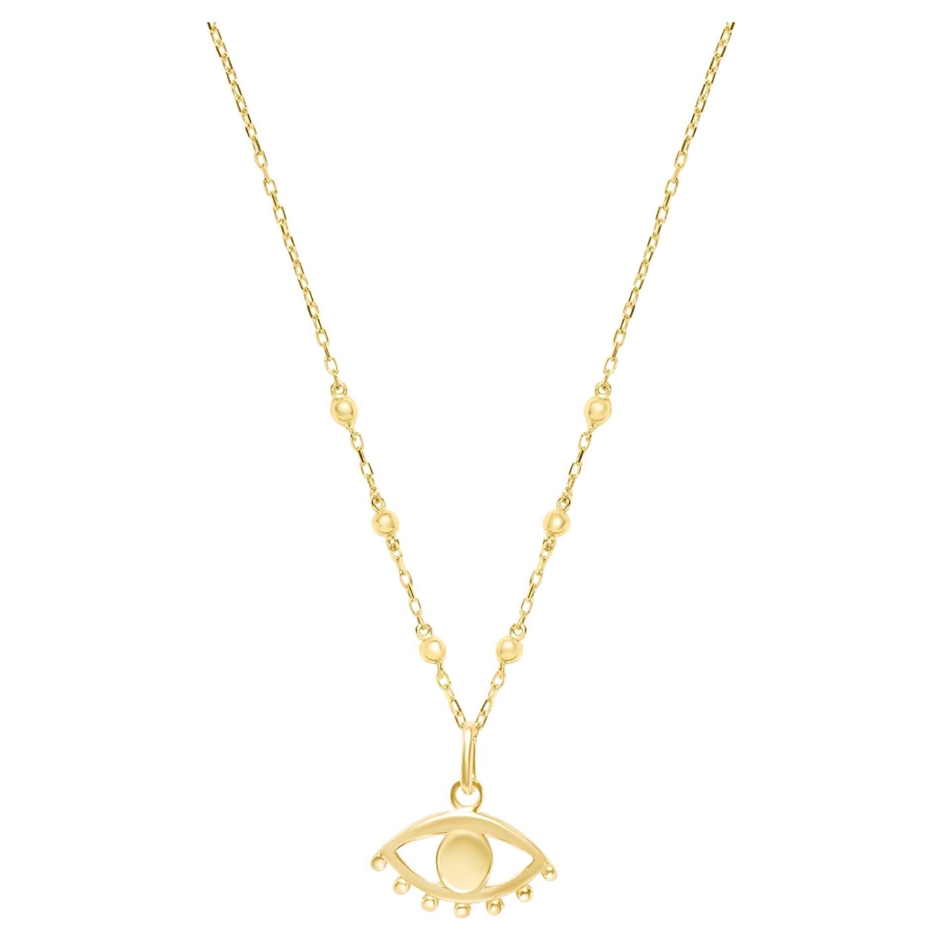 Evil Eye Beaded Pendant Necklace 14 Karat Solid Gold Minimalist Handmade