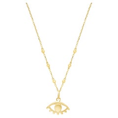 Evil Eye Beaded Pendant Necklace 14 Karat Solid Gold Minimalist Handmade