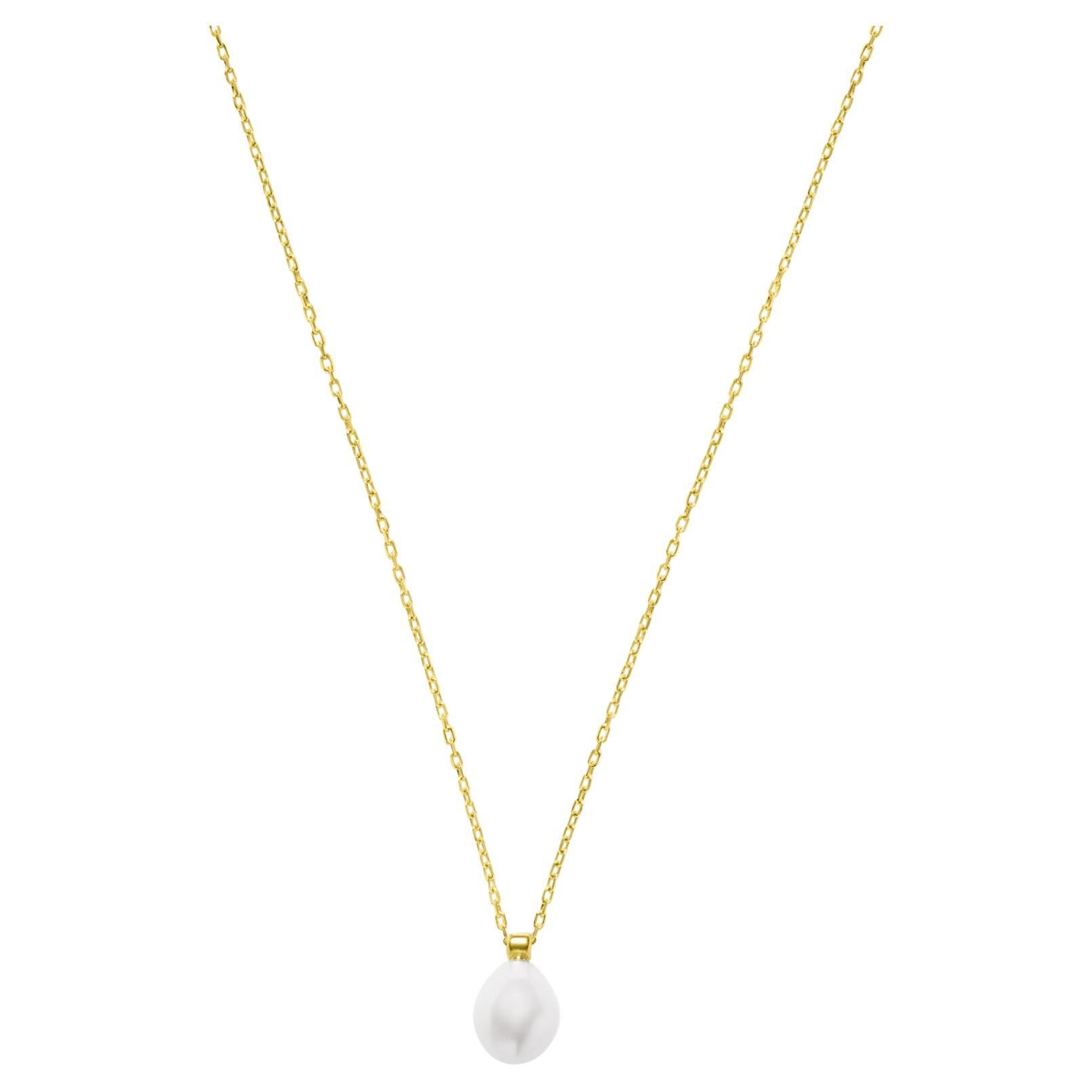 Freshwater Pearl Pendant Necklace 14 Karat Solid Gold Minimalist Handmade