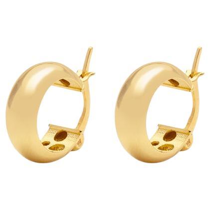 Huggie Small Hoop Earrings 14 Karat Solid Gold Minimalist Handmade For Sale