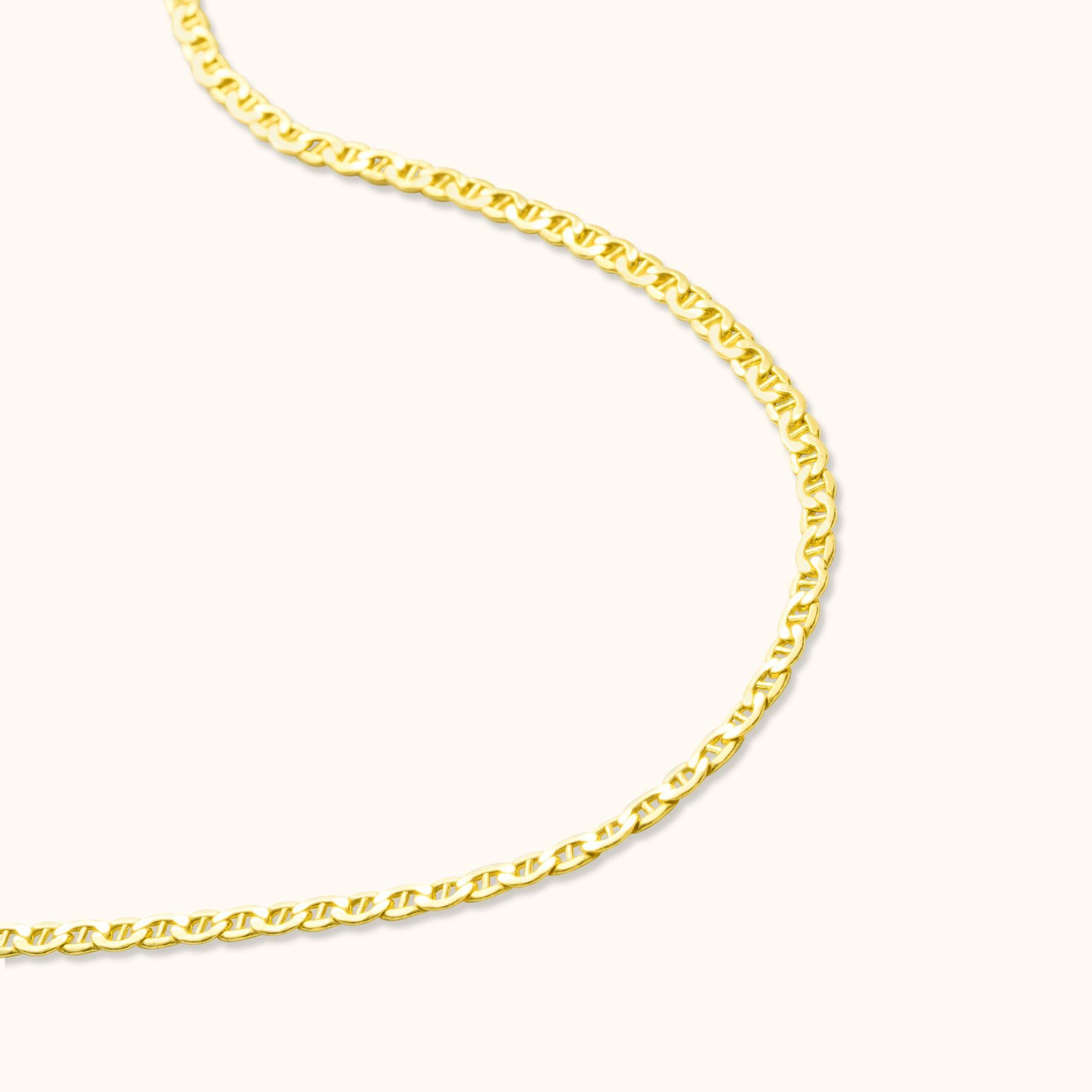 Modern Mariner Anchor Link Chain Necklace Solid Gold Minimalist Handmade 14 Karat For Sale