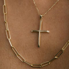 14K Solid Gold Paperclip Link Chain Necklace, Minimalist Everyday Jewelry