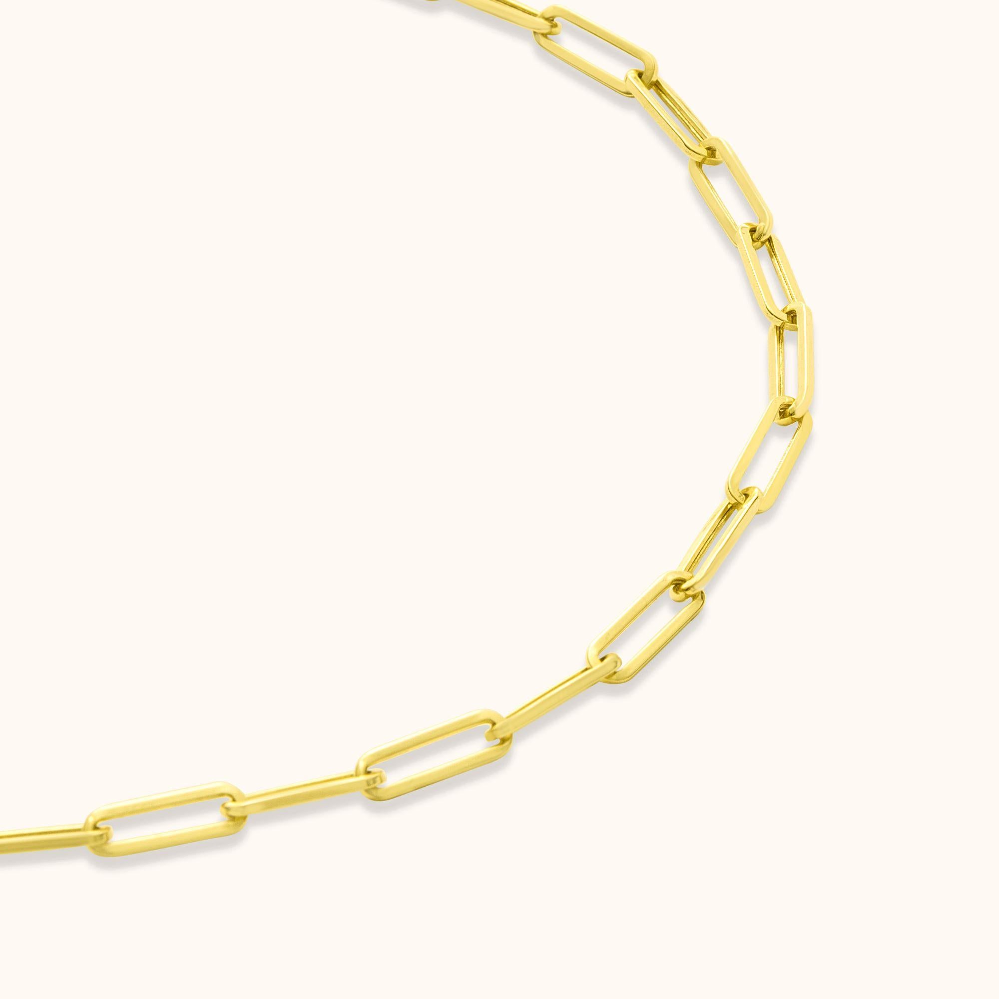 Modern Paperclip Bold Link Chain Necklace Solid Gold Minimalist Handmade 14 Karat For Sale