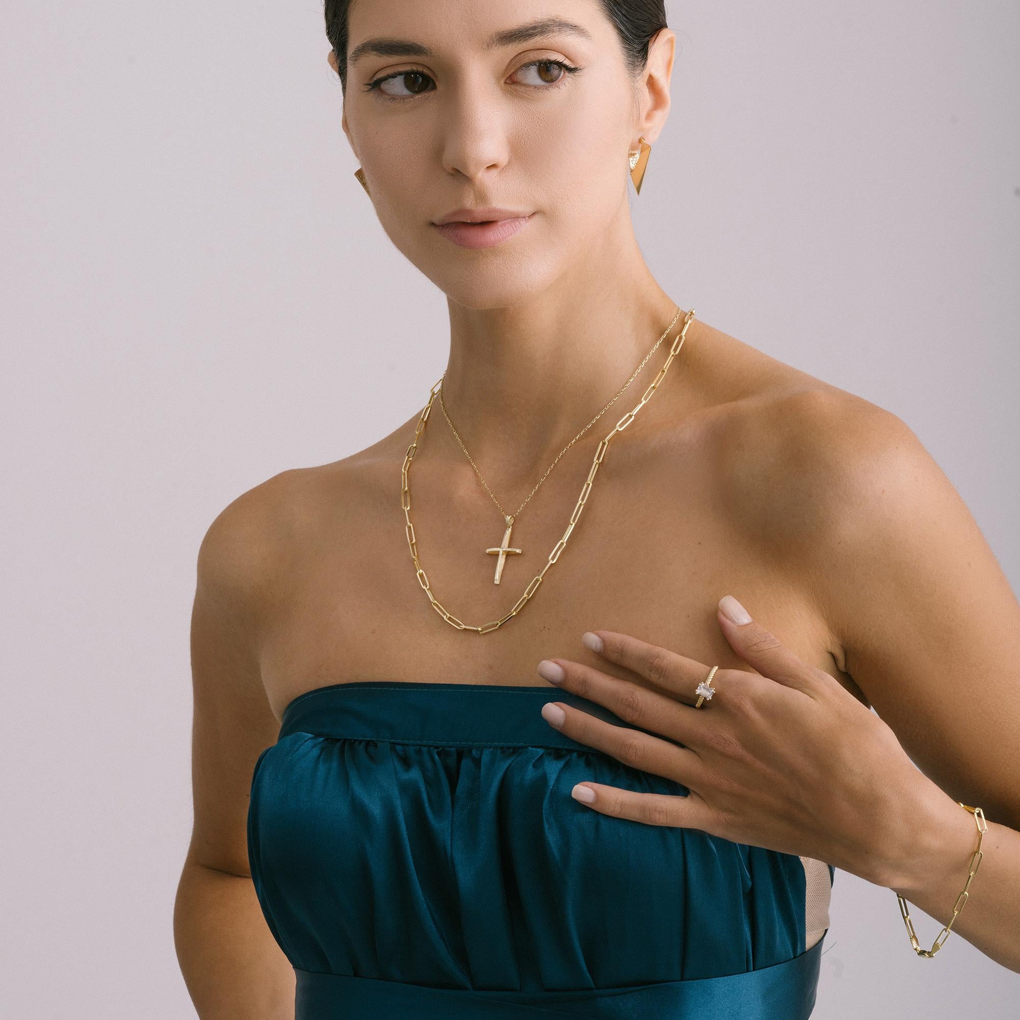 Paperclip Bold Link Chain Necklace Solid Gold Minimalist Handmade 14 Karat In New Condition For Sale In Patchogue, NY