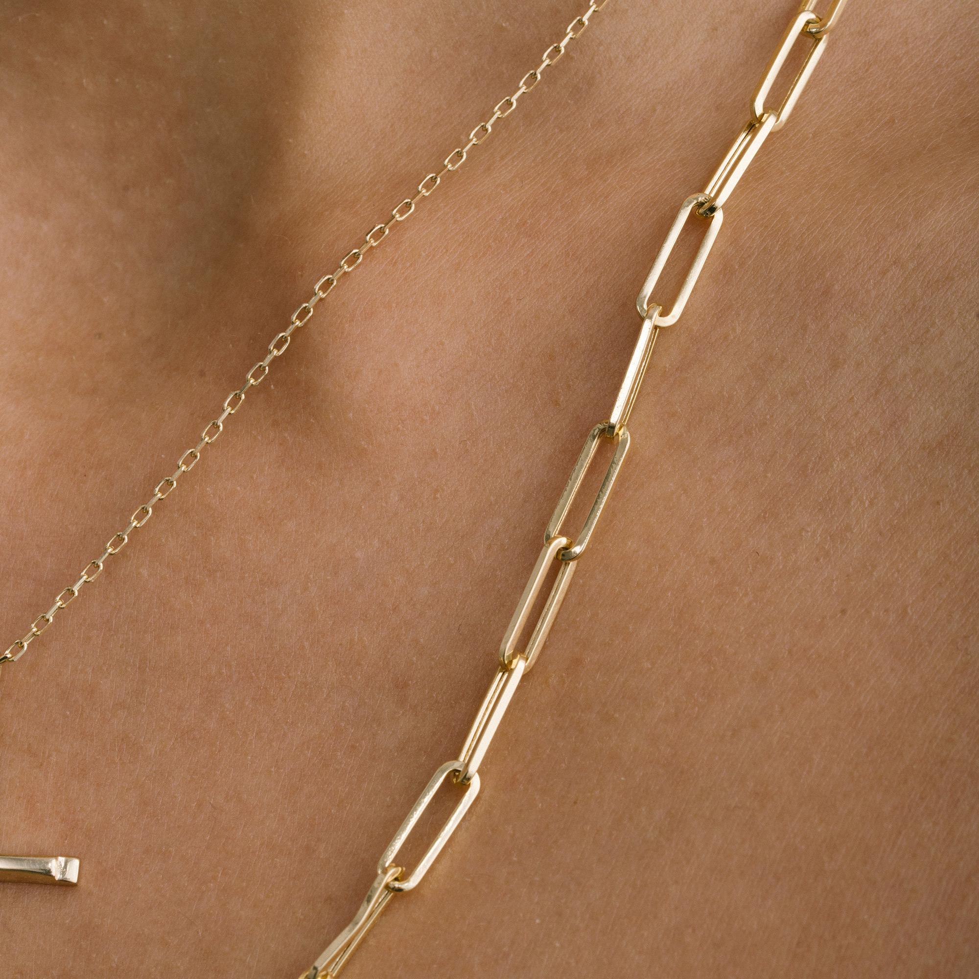 Paperclip Bold Link Chain Necklace Solid Gold Minimalist Handmade 14 Karat For Sale 1