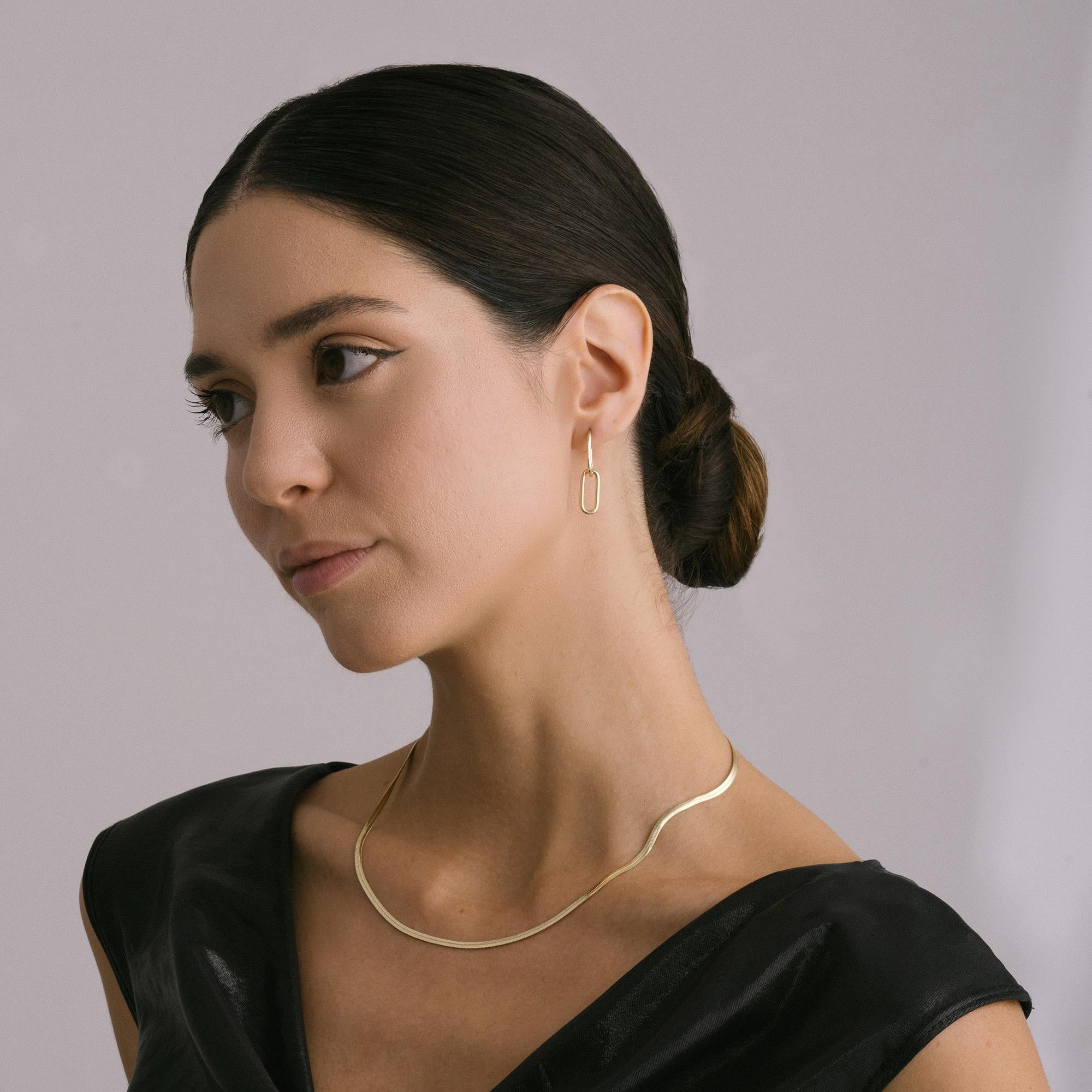 Italian Snake Layering Chain Necklace Solid Gold Minimalist Handmade  14 Karat For Sale 3