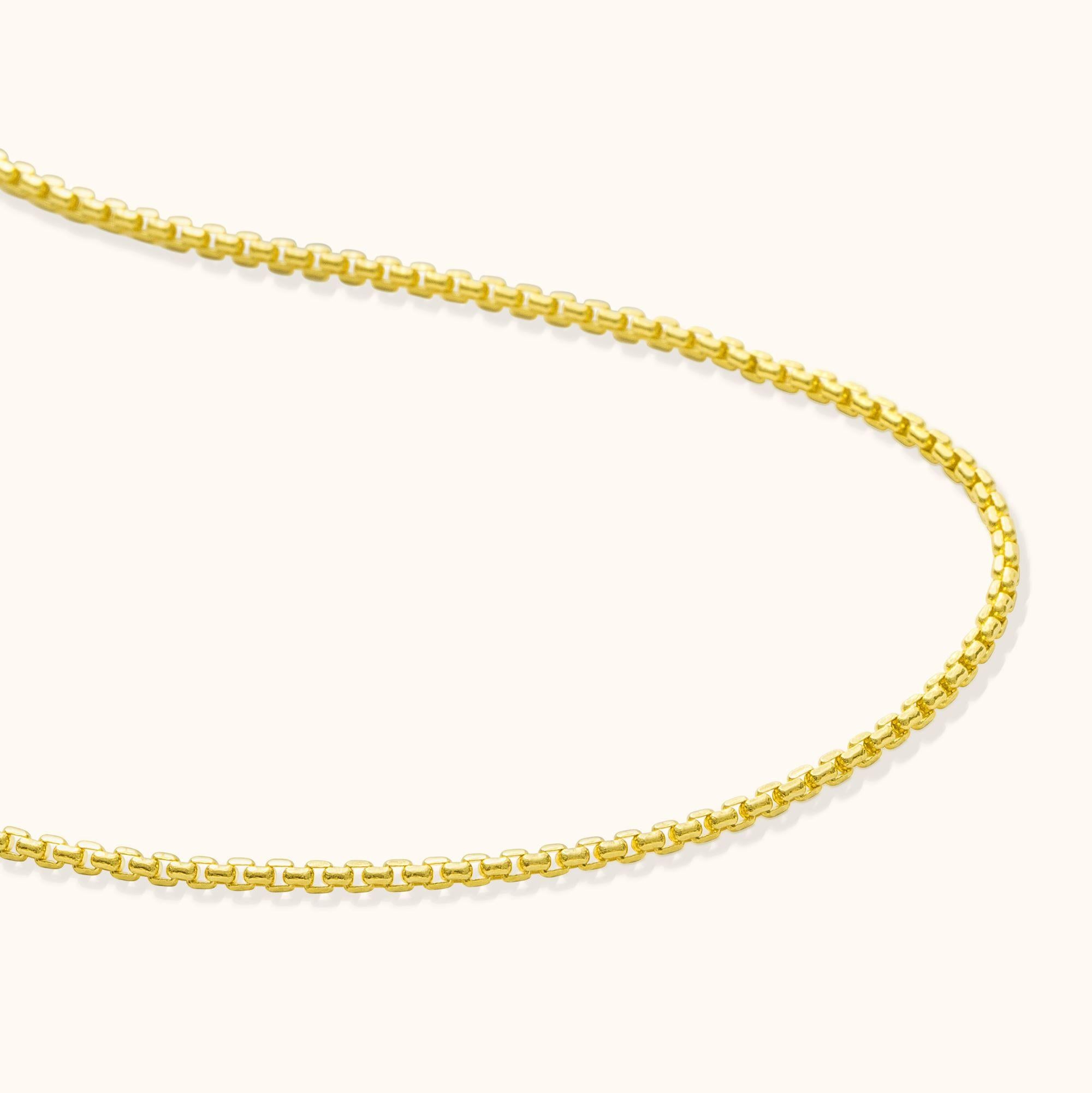 Modern Thin Box Link Chain Necklace Solid Gold Minimalist Handmade 14 Karat For Sale