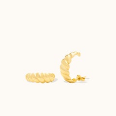 Twist Croissant Halbcreolen-Ohrringe 14 Karat Massivgold Minimalistische handgefertigt