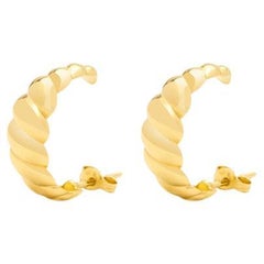 Boucles d'oreilles demi-créoles croissantes torsadées en or massif 14 carats, faites à la main
