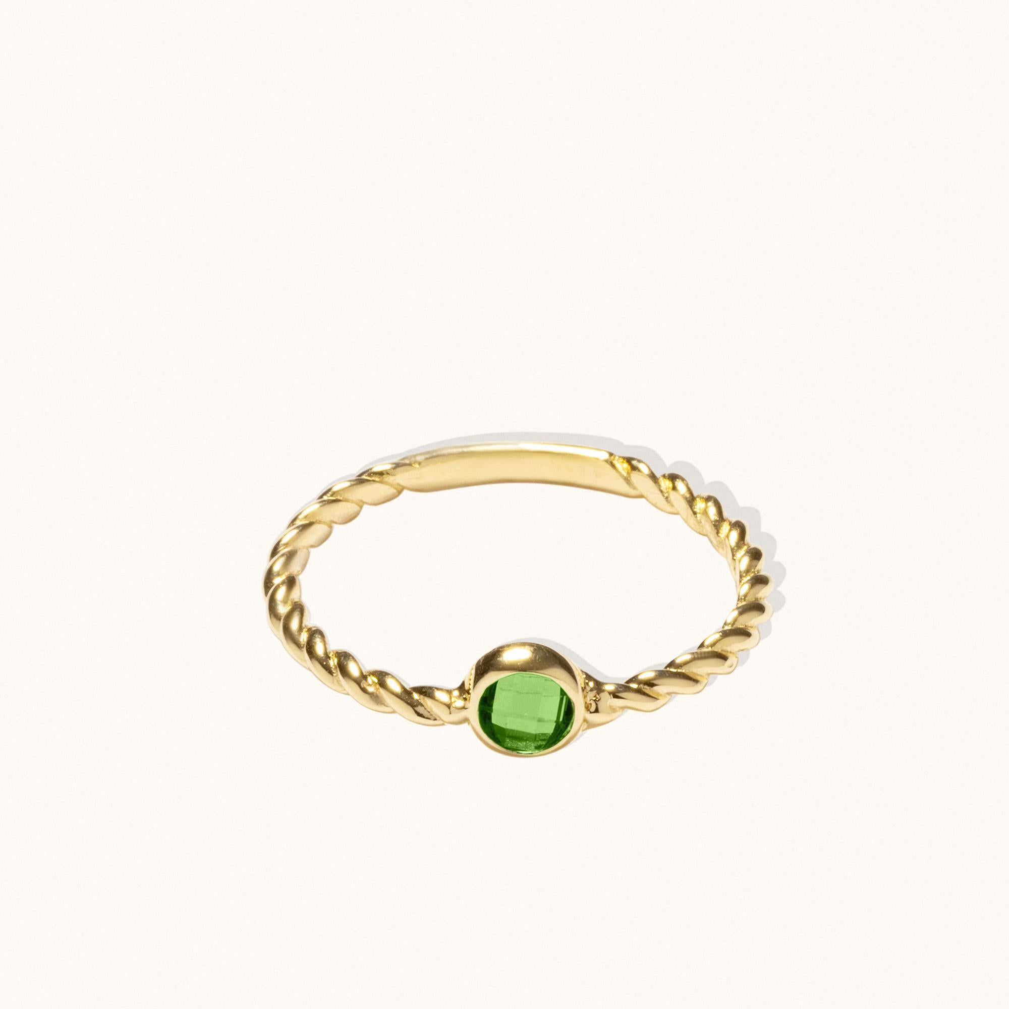 Bague empilable en or massif 14 carats avec zircon vert torsadé Unisexe en vente