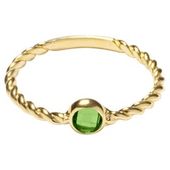 Twisted Green Zircon Gemstone Stackable Ring 14 Karat Solid Gold Minimalist