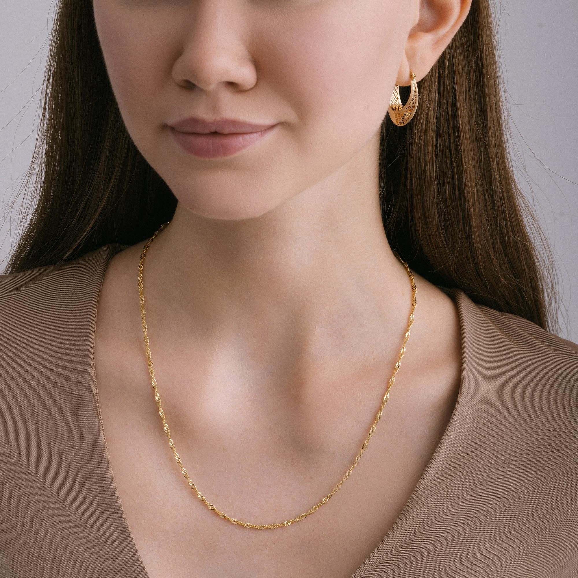 Twisted Rope Link Chain Necklace Solid Gold Minimalist Handmade  14 Karat For Sale 1