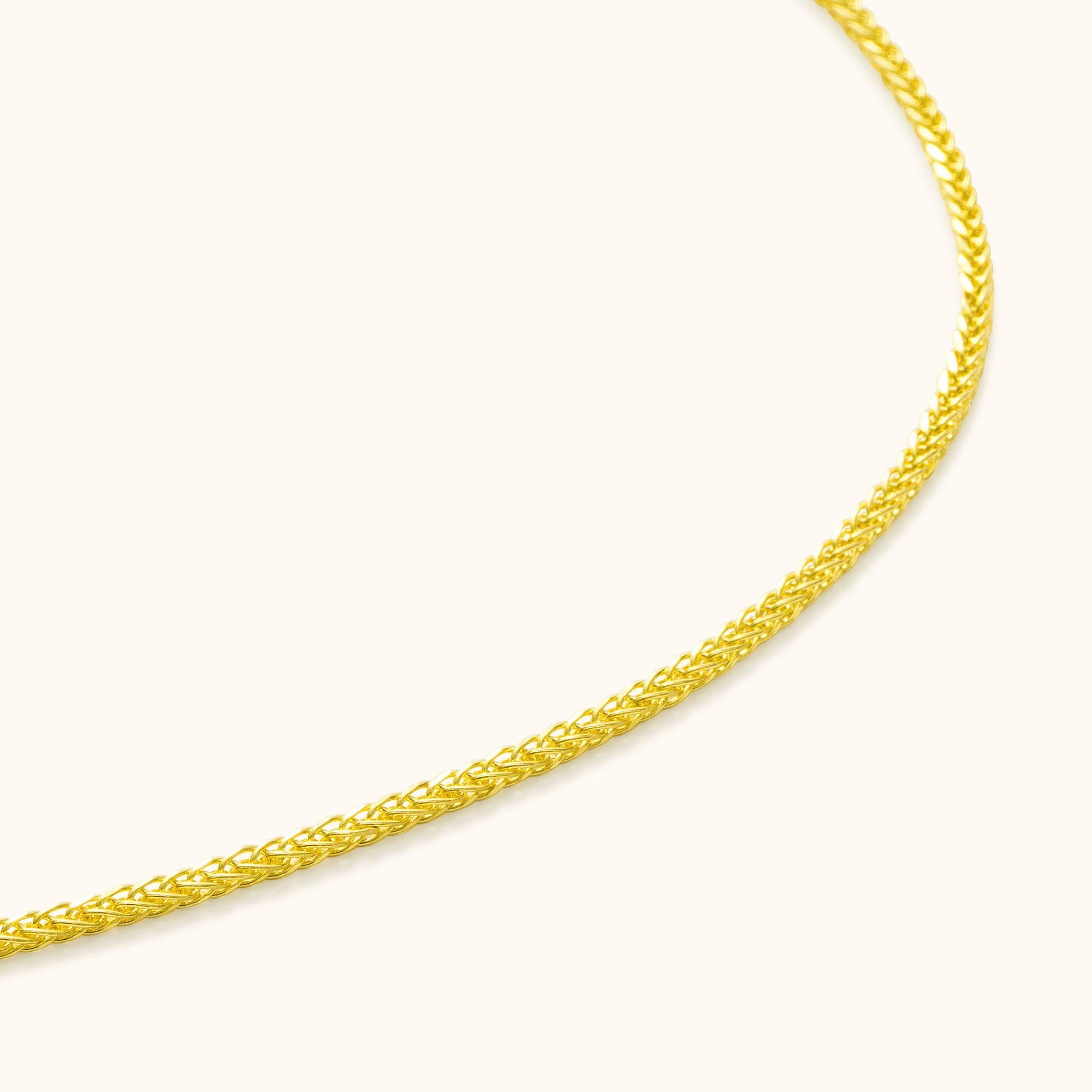 Modern Wheat Spiga Link Chain Necklace Solid Gold Minimalist Handmade  14 Karat For Sale