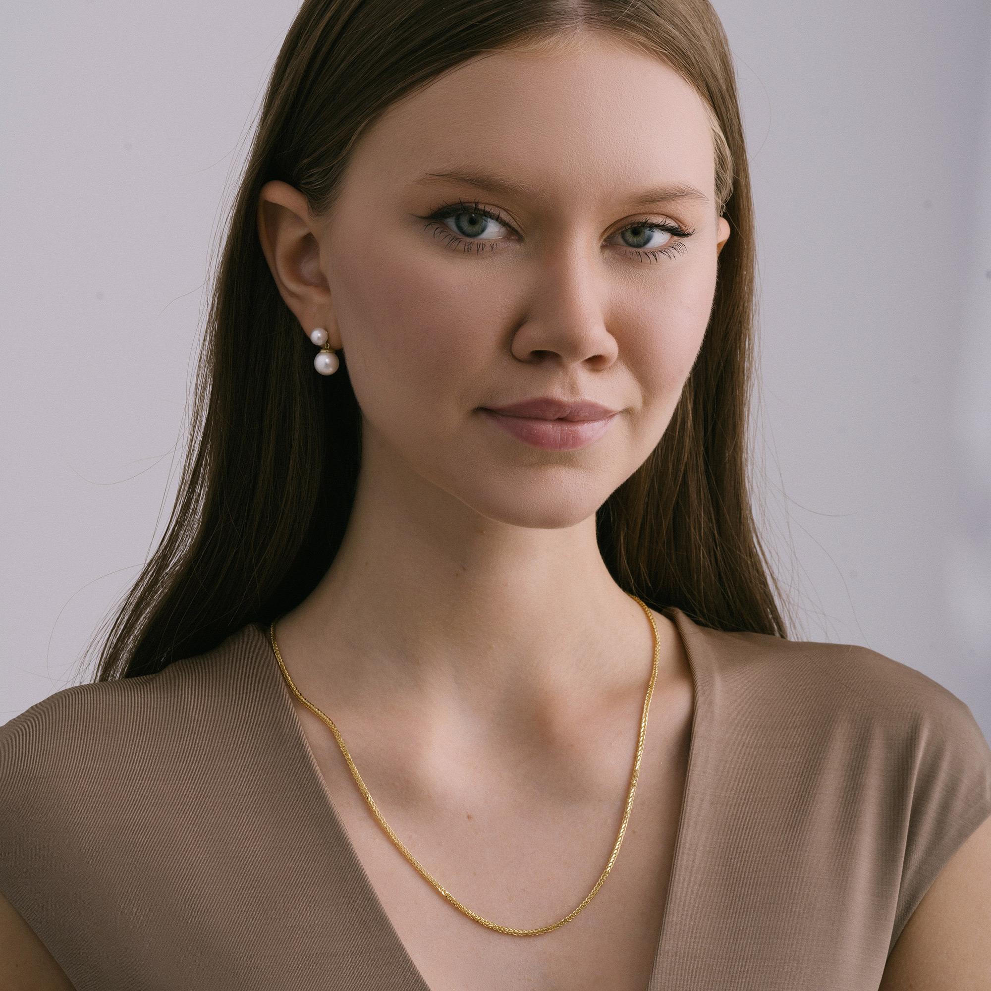 Wheat Spiga Link Chain Necklace Solid Gold Minimalist Handmade  14 Karat In New Condition For Sale In Patchogue, NY