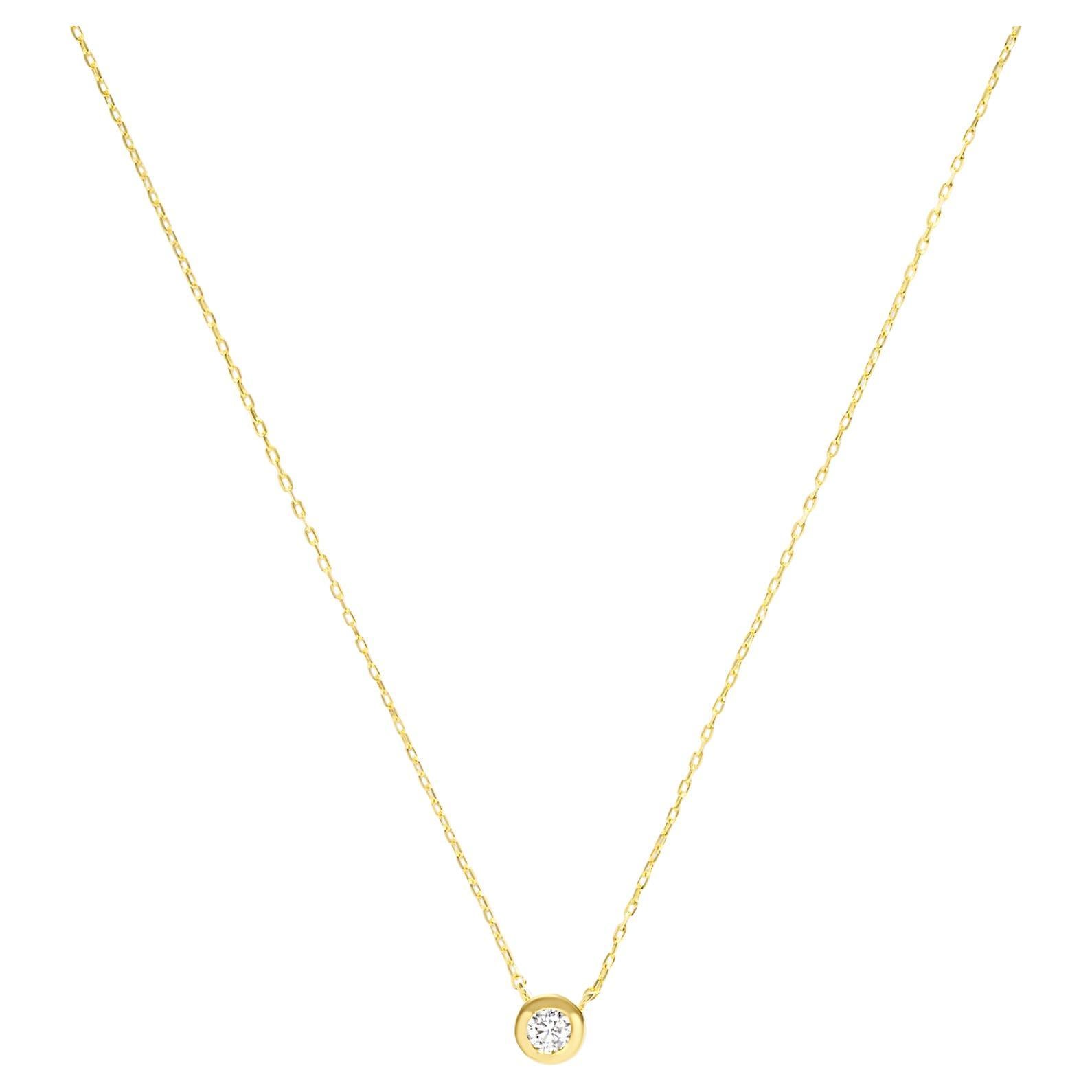 Solitaire Zircon Pendant Necklace 14 Karat Solid Gold Minimalist Handmade