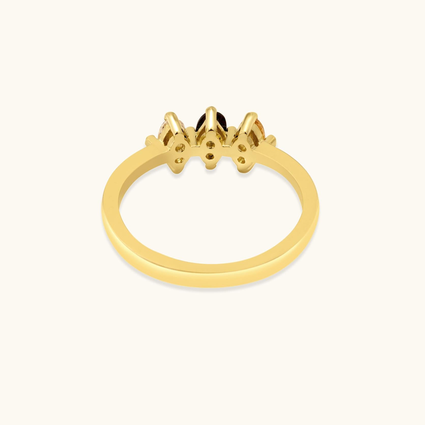 Moderno Trio di gemme di zircone blu Anello impilabile in oro massiccio minimalista 14 carati in vendita