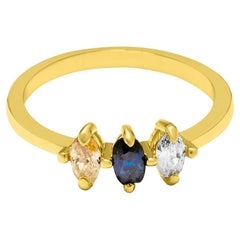Trio Blauer Zirkon Edelstein Stapelbarer Ring Massiv Gold Minimalistisch 14 Karat