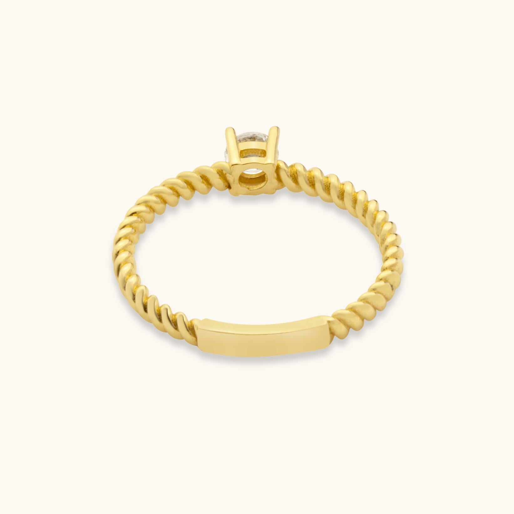 Stapelbarer Zirkon-Ring aus massivem Gold mit gedrehtem Seil Minimalistischer 14 Karat (Moderne) im Angebot